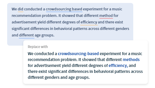 Wordvice AI 英语语法检查器的轻微编辑模式在不改变文本内容的情况下纠正错误。